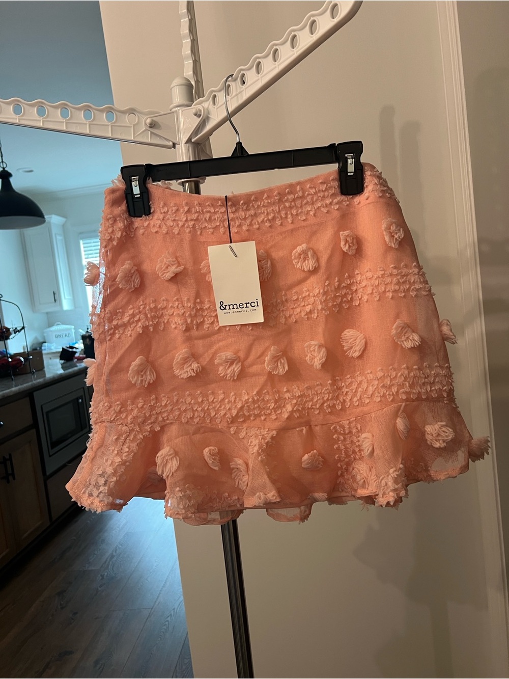 &merci Peach Pom-Pom Textured Mini Skirt size large